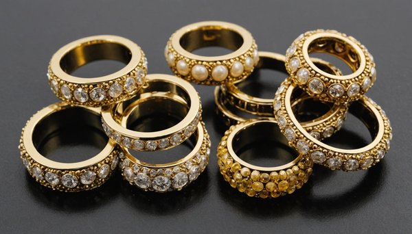 Bagues artisanales : créations en or laminé et perles naturelles